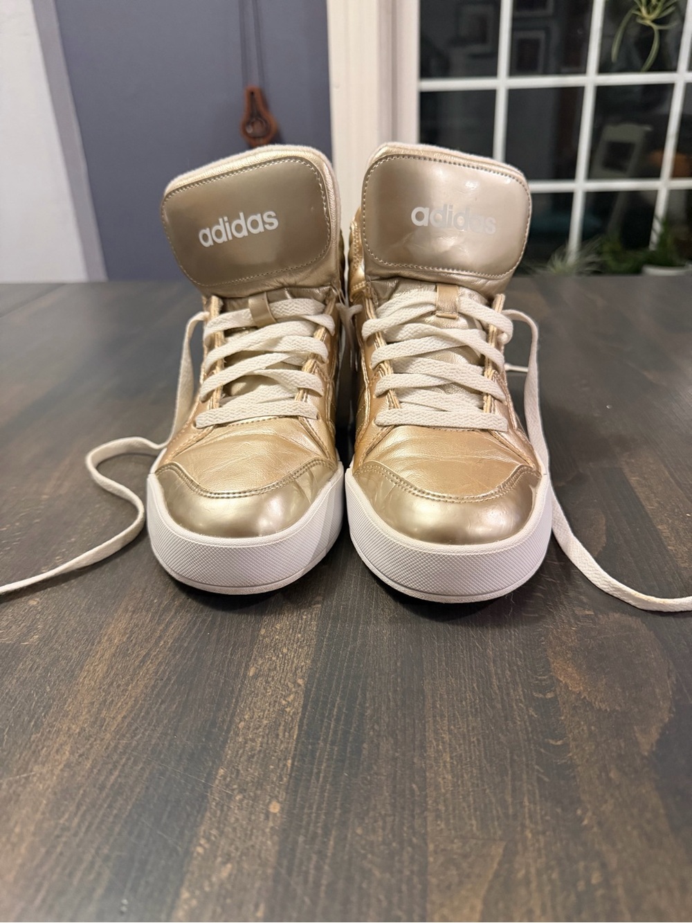 Adidas Women’s High-Top Sneakers in Metallic Gold and White
